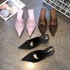 Fashion New Butterfly-knot Women Slipper 2025 Summer Pointed Toe Slip On Ladies Mules Thin Low Heel Satin Slide Sandals Zapatos Mujer