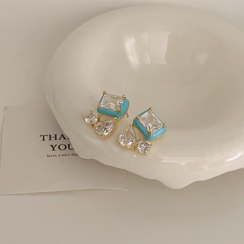 Colorful Zircon Drip Glaze Hoop Earrings: Chic Light Luxury Style for Fashion-Forward Women