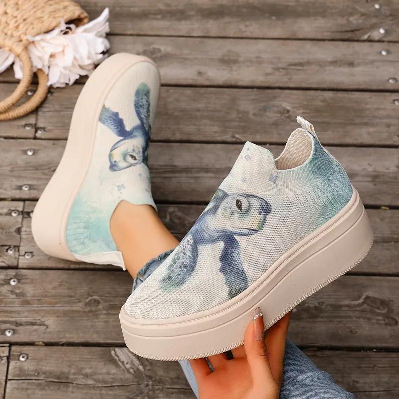 Fashion 2025 Hot Sale Mesh Women's Vulcanize Shoes Outdoor Walking Print Slip On Platform Sneakers Plus Size Versatile Casual Shoes