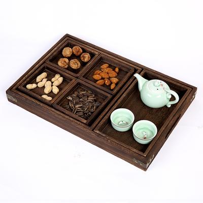 New Burnt Color Vintage Wooden Tea Tray Retro Paulownia Tea Set Hotel Fruit Dessert Tray Serving Tea Plate Set