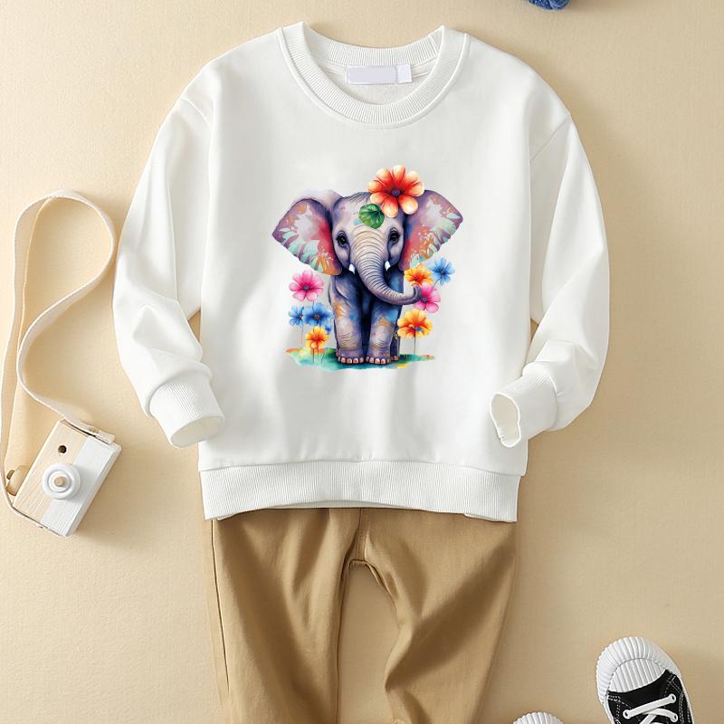 Elephant With Flowers Iron On Patches Clothes Stickers Diy Hoodies Parches Ropa Heat Press Appliqued T-Shirt Animal Patch Hot