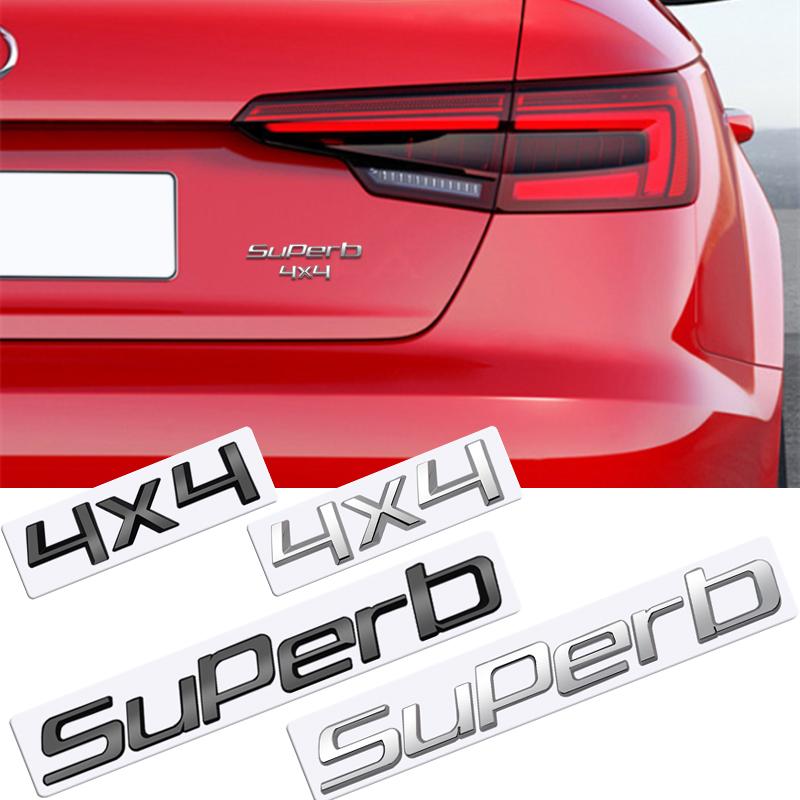 JBIW9 MetaL 3D Badge Logo Car Rear Trunk Body Sticker Letter Emblem For Skoda SUPERB 4X4 Accessories Glossy Black Matte black