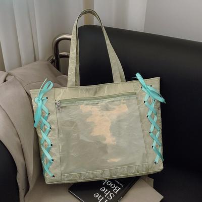 Large Capacity Bag 2026 New Japanese Soft Girl Ribbon Bow Portable Pain Bag Transparent Shoulder Bag