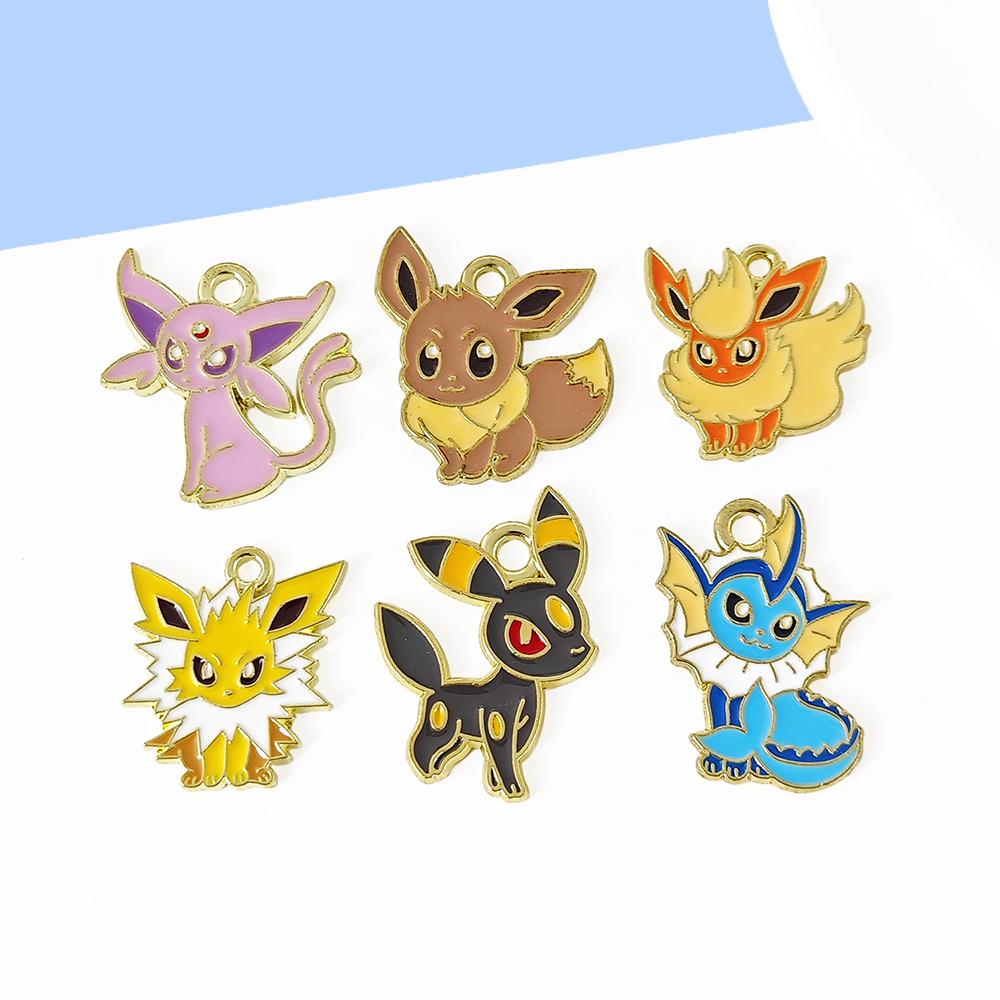 6pz Ciondoli Smaltati Personaggi Pokemon Pendente per Orecchini per Portachiavi Fai da Te Collana Accessori Gioielli in Metallo Cartone Animato Anime