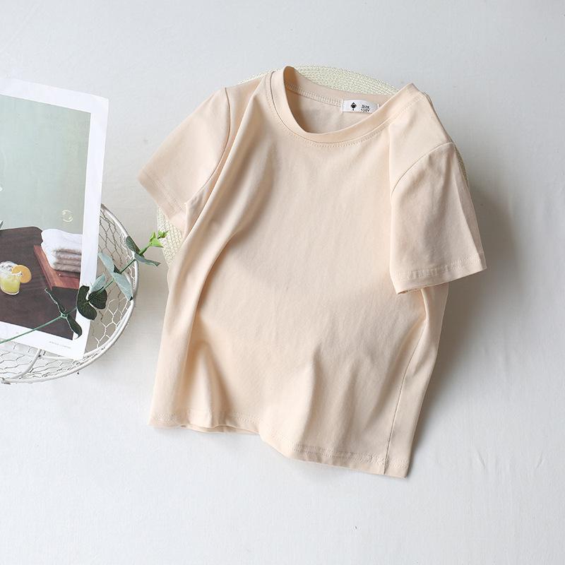 

Футболка Candy Color, летняя, новая, базовая однотонная футболка для мальчиков, универсальная футболка с короткими рукавами для девочек 150 абрикосовый