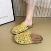 Baotou Half Slippers Women's 2025 New Flat Bottom Hollow One Pedal Women's Fashion Half-support Single Shoes Square Head Slippers