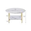 Moderner runder Couchtisch mit Stauraum, goldenes Metallgestell mit marmorfarbener Platte – 31,5 Zoll