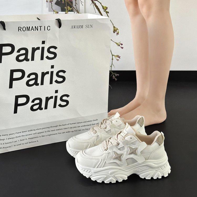 Dad Shoes Autumn New Thick-soled Star Color Matching College Style Versatile Height-increasing Muffin Sports and Leisure Shoes Women