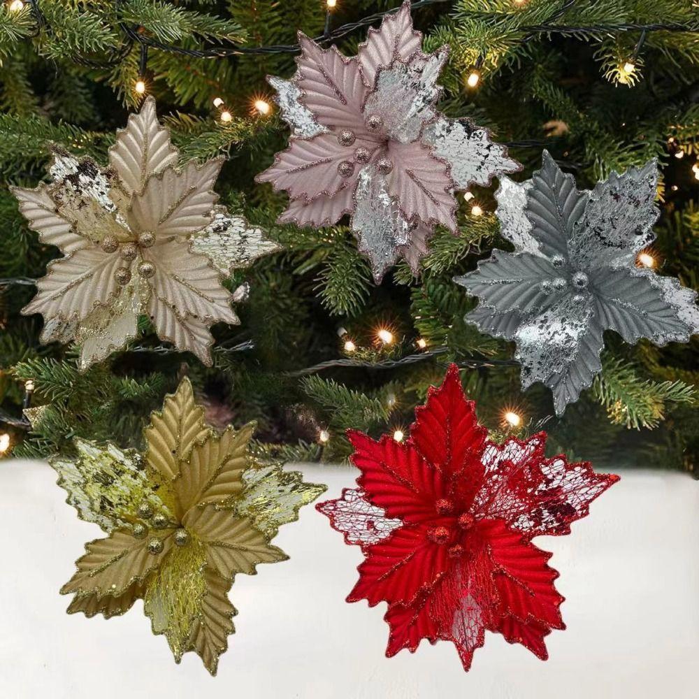 Mixed Leaves Hollow Christmas Flowers Handmade Xmas Decorative Flowers Party Supplies