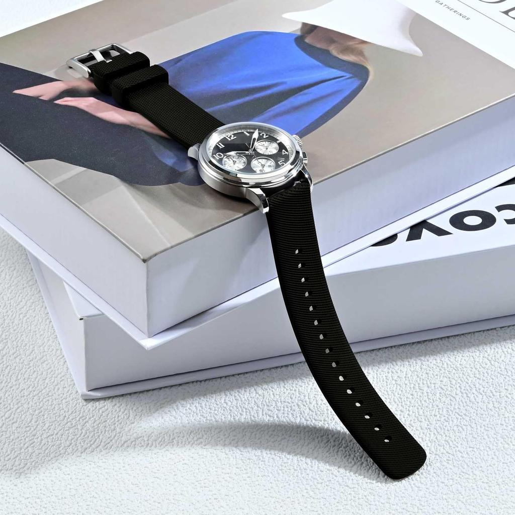 ANNEFIT 17mm Silicone Watch Rubber Replacement Strap with Quick Release Buckle Band, Black/Silver