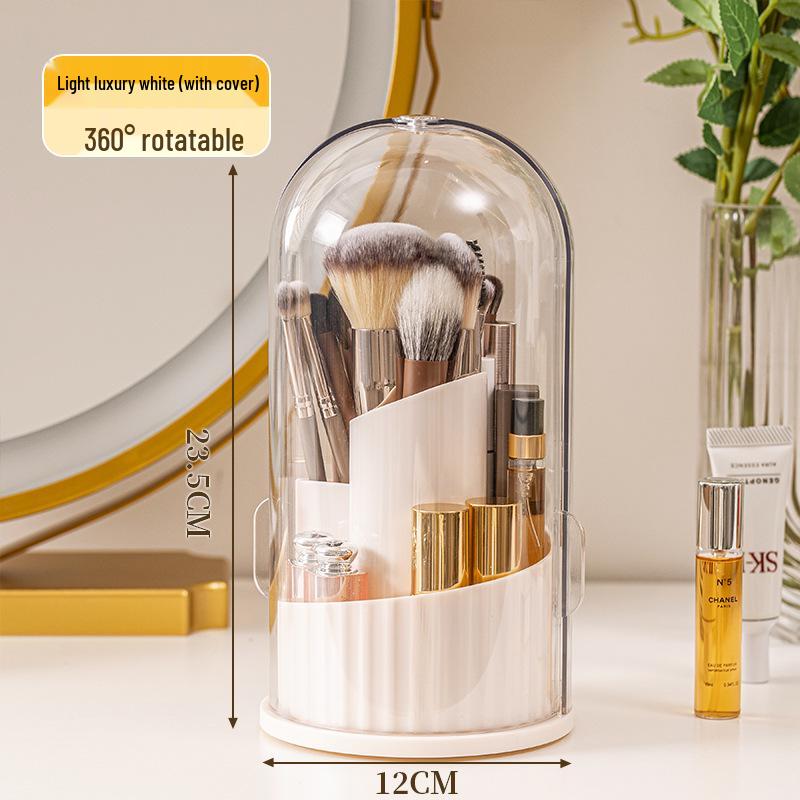 

Rotating Dustproof Makeup Brush Holder with Lid - Desk Cosmetic Organizer for Lipsticks & Eyeshadows