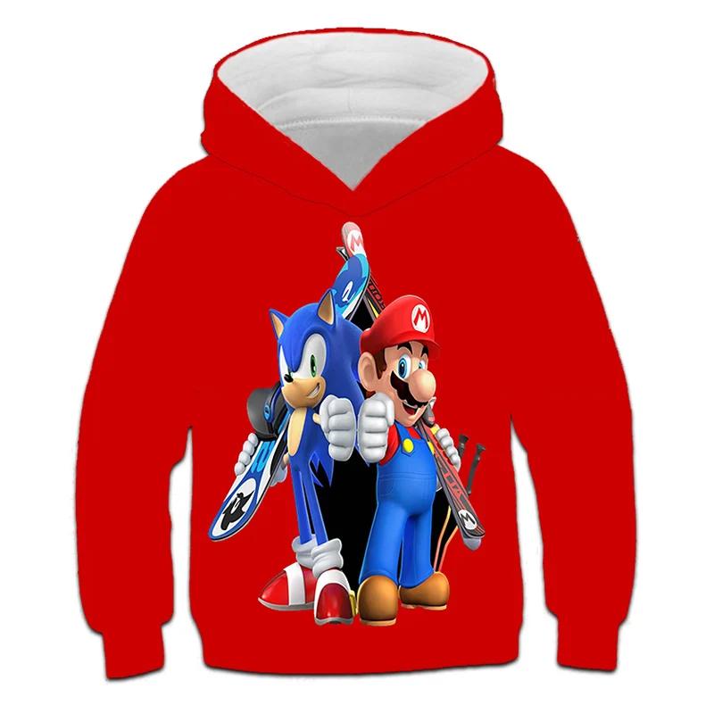 2026 Sonic 2 Ubrania Dziecięce Moda Bluza Z Kapturem Dla Dzieci Chłopcy Dziewczynki Dzieci Jesień Długi Rękaw Drukowane Bluzy Anime Fajne Koszulki