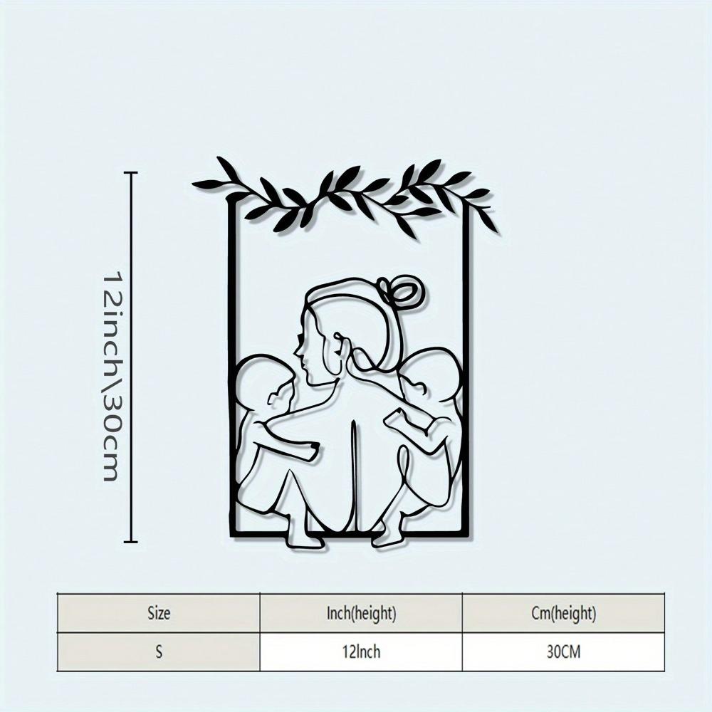 Vintage Metal Wall Art Rust Proof Wrought Iron Family Sculpture with Orange Garland Frame Living Room Decor Gift for Mother