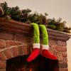 Unique Hanging Christmas Ornaments 2Pcs Green Elf Car Leg Decoration, Plush Long Hair Funny Holiday Mirror Ornament for Home Fireplace Tree