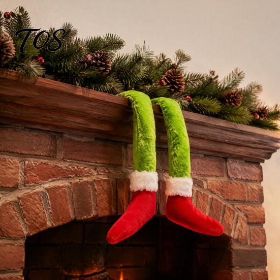 Unique Hanging Christmas Ornaments 2Pcs Green Elf Car Leg Decoration, Plush Long Hair Funny Holiday Mirror Ornament for Home Fireplace Tree