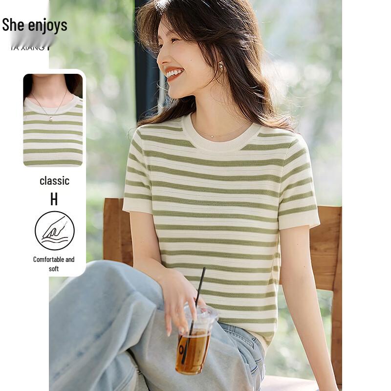 Women s Retro Striped Knit T-Shirt L