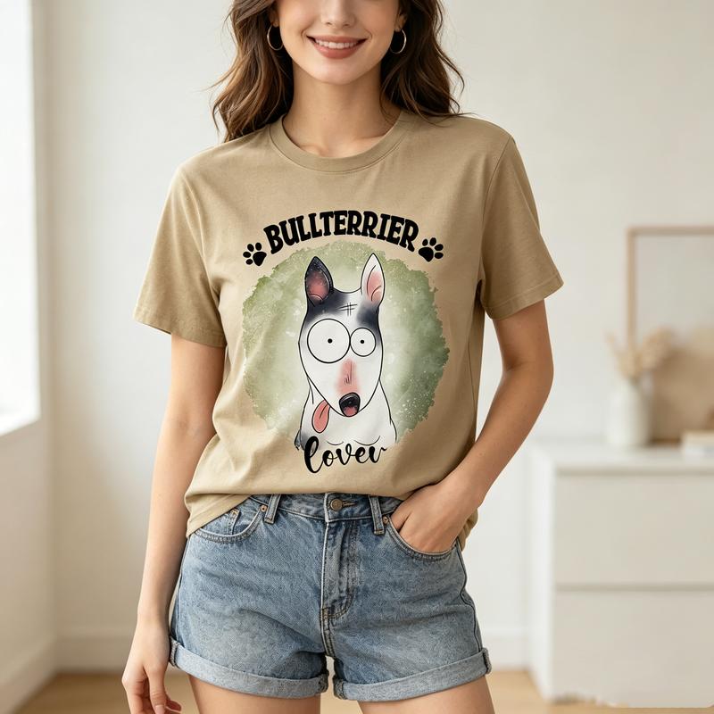 Vintage Bullterrier Lover Tee Cute Bullterrier Dog Face Print Unisex Unisex Cotton Short Sleeve Trendy Streetwear For Dog Owners