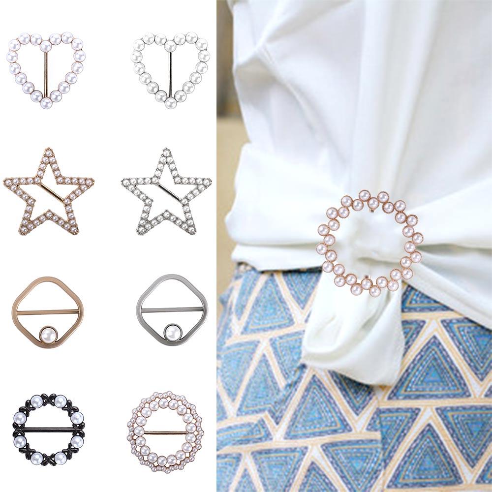 Geometric Pearl Shawl Clip Clothes Waist Buckle Brooch Corner Knotted Buttons Scarf Buckle