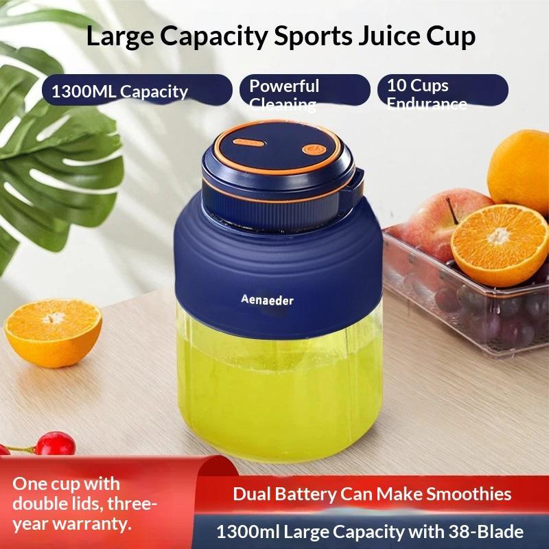 Aenaeder Portable Wireless Juicer Cup 1300Ml Large Capacity Sharp Blades Dual Lids For Outdoor Sports Camping Picnic