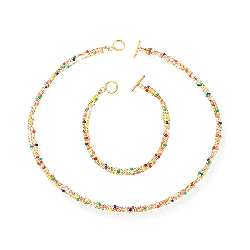 Bohemian Multi-Layer Glazed Beaded Titanium Steel Jewelry Set