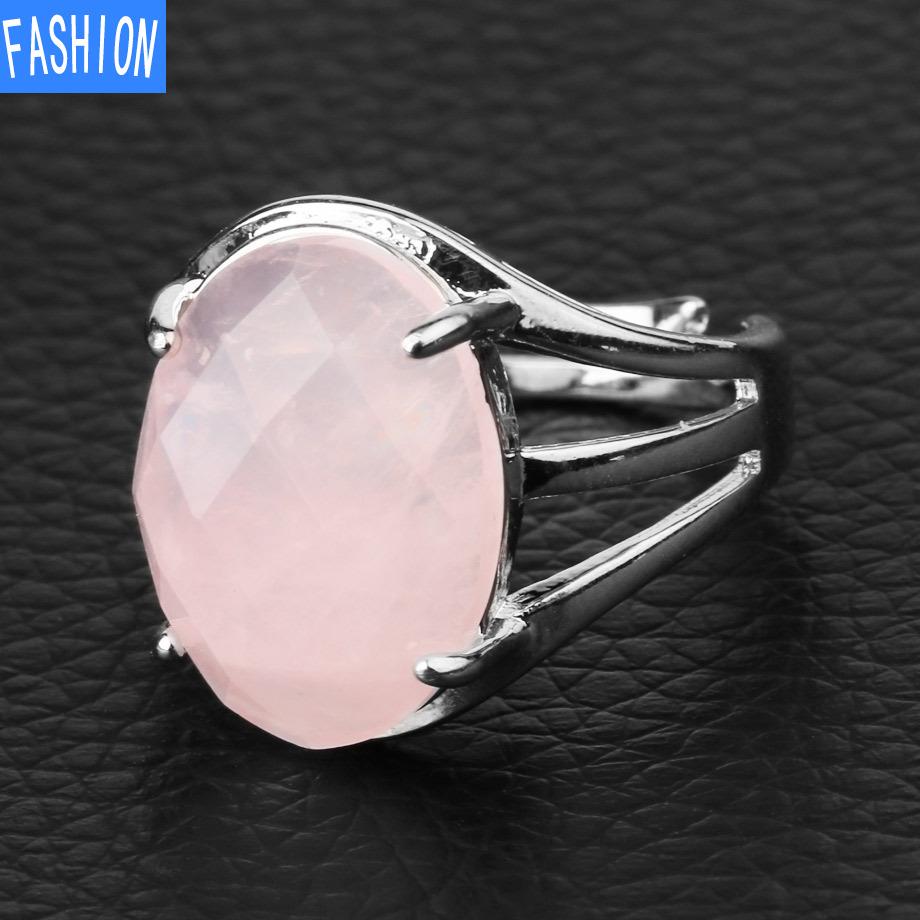 

Кольцо с натуральным овальным граненым кристаллом в подарок Rose-Quartz