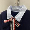 Preppy Two-Piece Bow Knit Sweater with Shirt Collar for Women