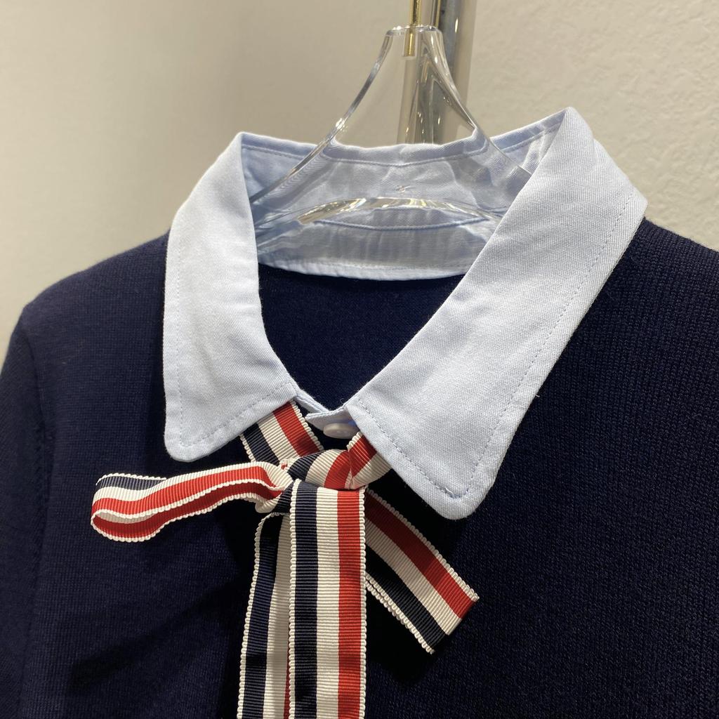 Preppy Two-Piece Bow Knit Sweater with Shirt Collar for Women