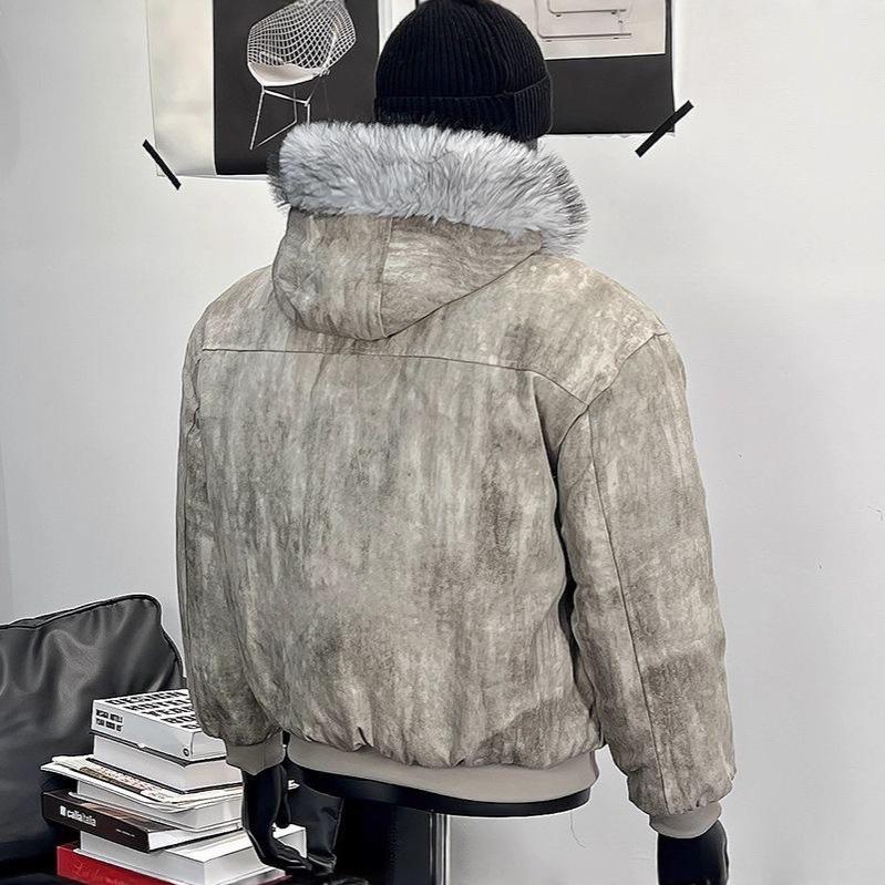 Herren Kapuzenjacke 2025 Tie-Dye mit Pelzkragen - Trendy, Dick und Warm Baumwoll-Oberbekleidung