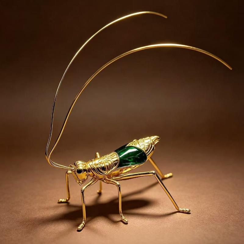 Chinese Style Golden Grasshopper Ornament Retro Enamel Craft Tabletop Decor Home Decoration