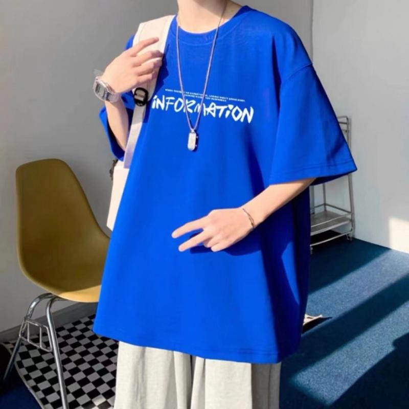 

M-5XL мужские футболки с коротким рукавом с буквенным графическим принтом, повседневная футболка для мужчин, топы с круглым вырезом в стиле ретро для 5XL синий