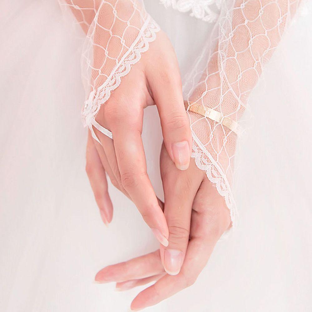 Elegant Girls Wedding Mesh Elbow Length Long Lace Bow Gloves Ruffle Bridal Mittens White Gloves