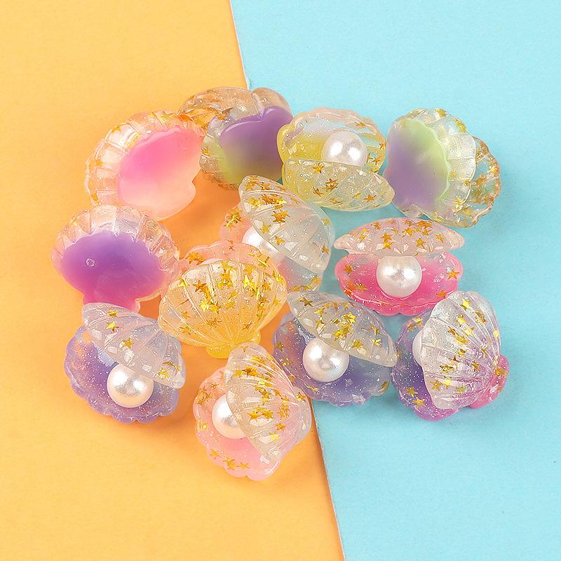 10 Adet Karanlıkta Parlayan Sevimli Üç Boyutlu Degrade Renkli Yıldız Payet Açık İnci Kabuk Gökkuşağı Kabuk Krem Tutkal Reçine Oyuncak