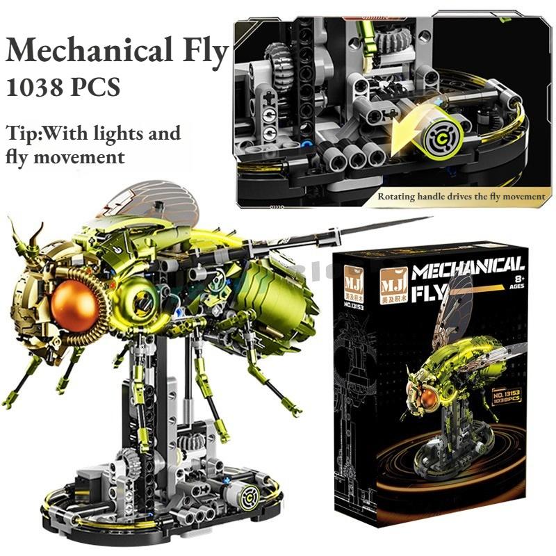 1038PCS Mechanical Fly with Lights Building Blocks,Cyberpunk Animal Drive Handle Movement Decor,Educational Toys Kids Adult Gift