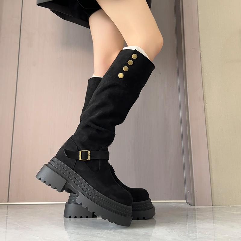 Maillard small flip boots women's 2025 summer and autumn new pleated pile western boots long knight boots