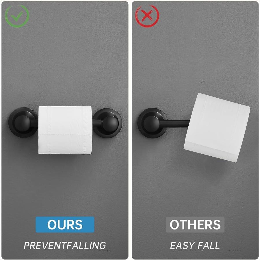 RUMOSE Toilet Paper Holder and Hand Towel Ring Matte Black Wall Mount Bathroom Hardware Accories 2 PCS Set Flexible Pivoting To