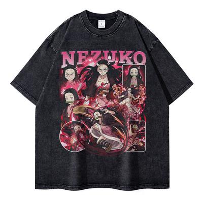 Camisetas Nezuko Lavado Vintage Anime Kimetsu No Yaiba Camiseta Oversize Manga Corta Demon Slayer Mitsuri Tokitou Tops Camisetas Hombre