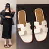 Zapatillas de Hada Estilo Coreano para Mujer - Tallas Grandes, Tira Única, Suela Plana Sandalias de Playa para Uso al Aire Libre en Verano.