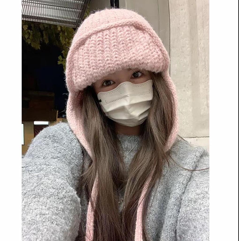 Korean-Style Photogenic Pink Knitted Wool Hat: Women's Warm, Ear-Protecting, Versatile Ski Hat for Autumn/Winter