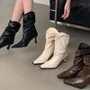Fashion New Style Women's Boots Autumn Pointe Shoes Rivets Winter Footwear Boots-Women Pointy Leather High Heel Ankle Rubber Cowboy Boot