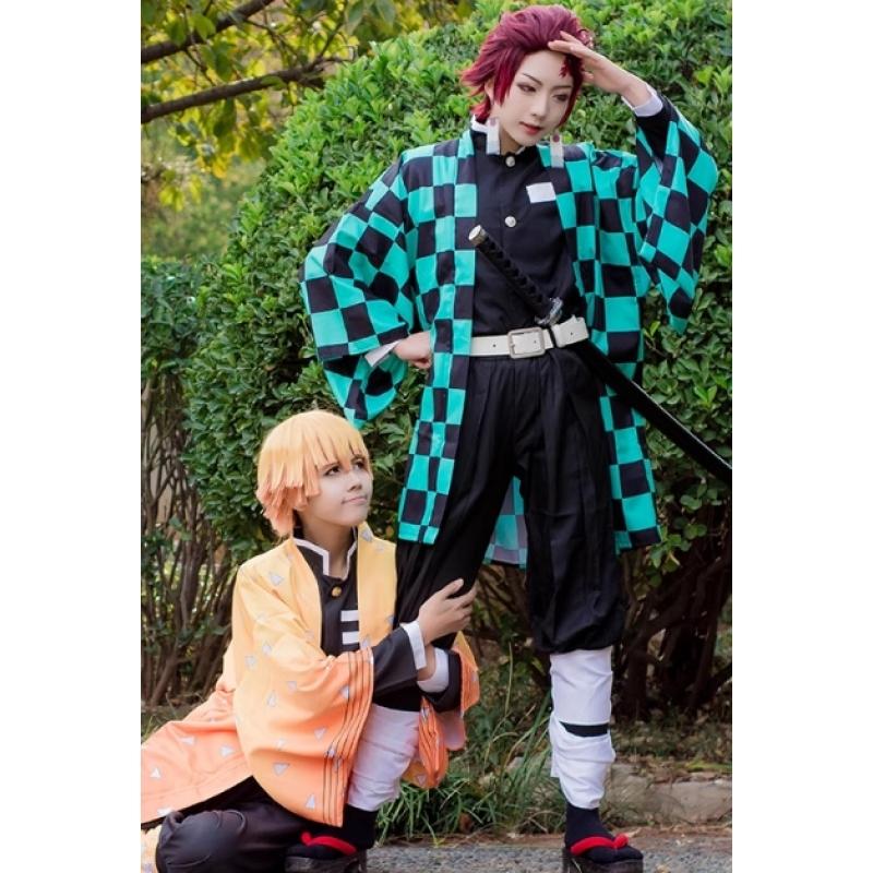 Adult Kids Demon Slayer Corps Kimetsu No Yaiba Kisatsutai Kamado Tanjirou Uniform Agatsuma Zenitsu Cosplay Costume Anime Cloak