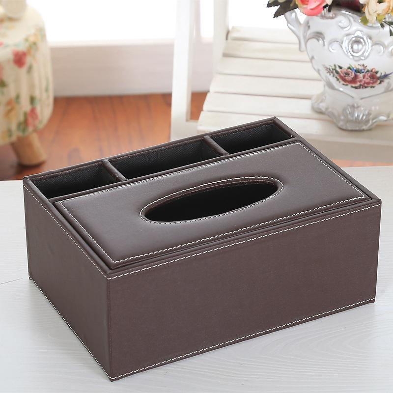 Faux Leather Rectangle Paper Holder Tissue Dispenser Storage Box Remote Control Storage Box Multi-Purpose Leather Tissue Box