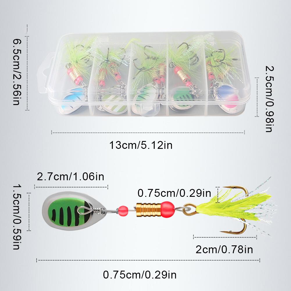 10pcs Boxed Metal Spoon Spinner Fishing Lure with Treble Hooks Artificial Bait 3g Rotating Spoon Kit Fishing Gift for Dad Father