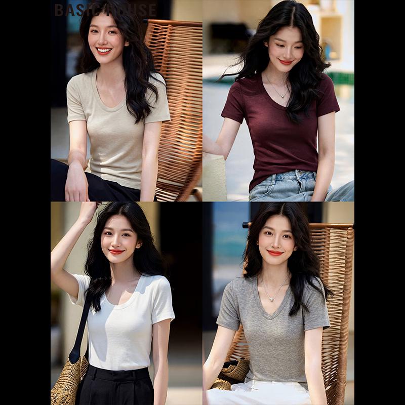 Basic House Women s Tencel Regular Shoulder Short Sleeve T-Shirt L