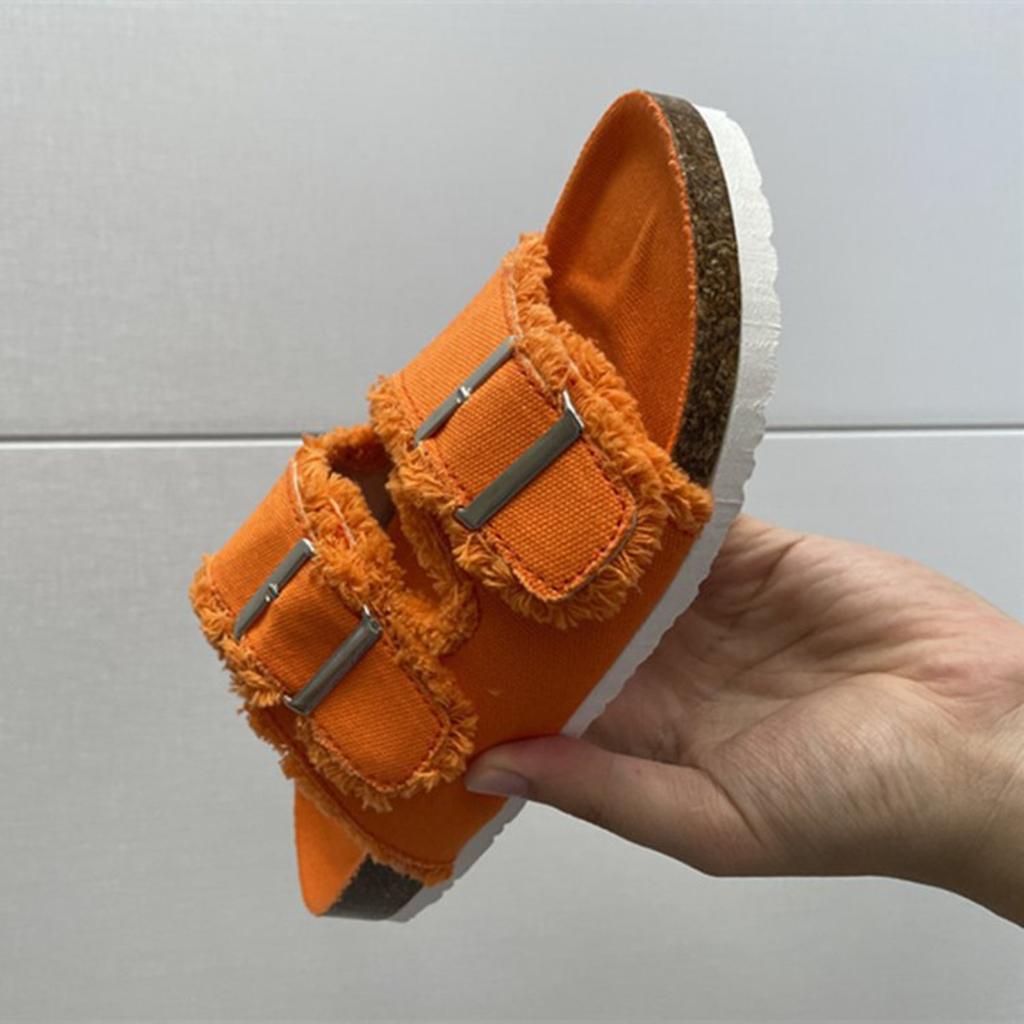 Fringed Slippers, Women's, Outerwear, Soft Belt Buckle, Canvas Shoes, Breathable Flip-flops