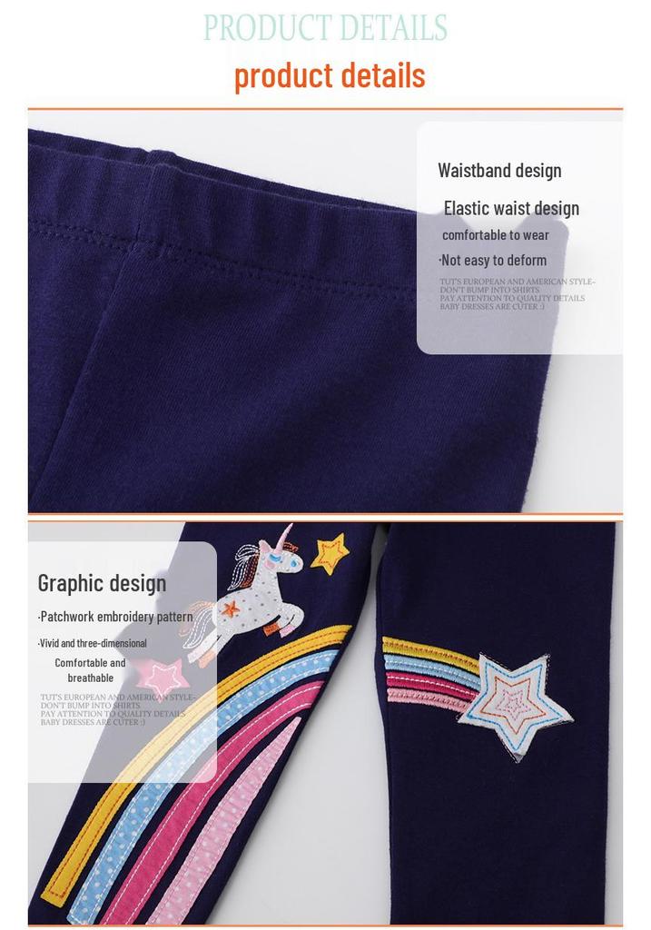 Unicorn Embroidered Girls' Leggings for Spring and Summer