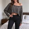 Women's Casual Fashion Off Shoulder Long Sleeve Cropped Top for Everyday Wear and Outings