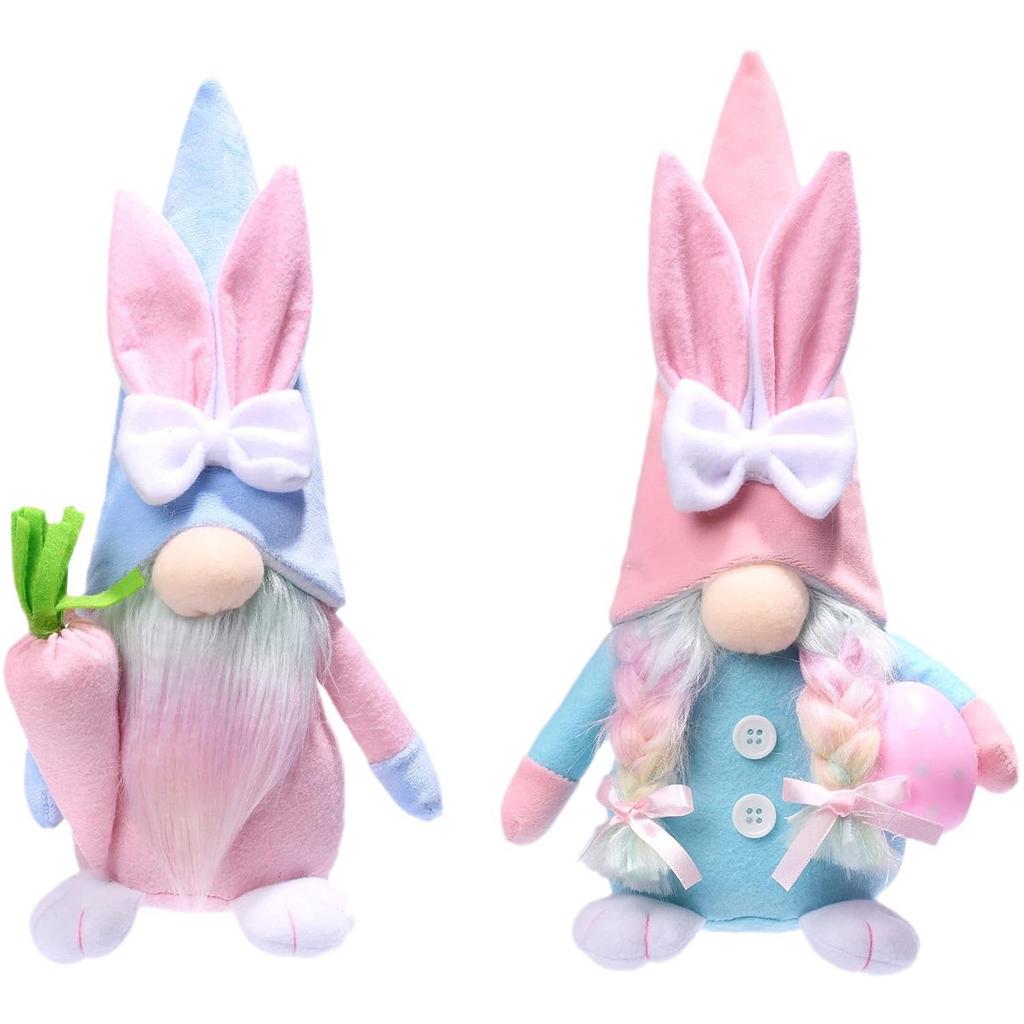 Faceless Bunny Doll with Radish-Colored Egg Ornament for Easter Party Décor