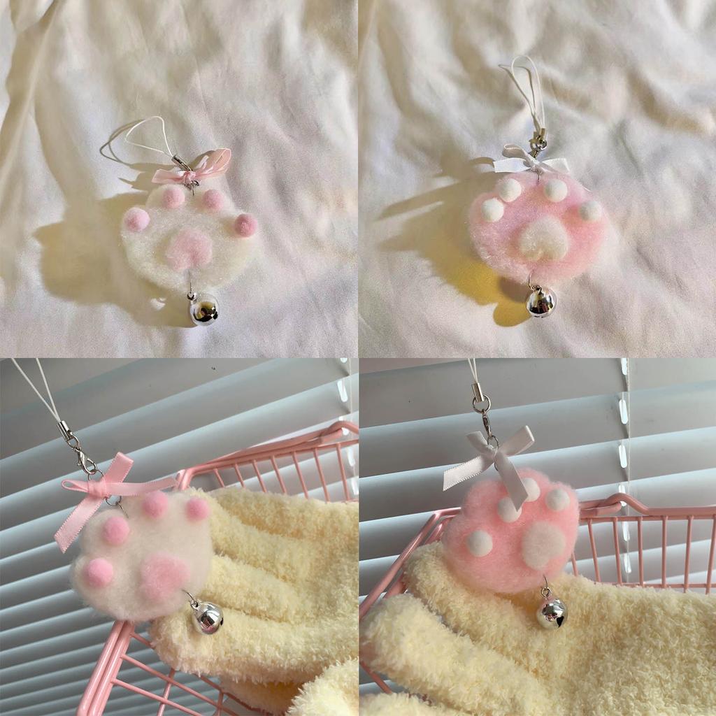 1/2pcs Lovely Cat Claw Bowknot Bell Phone Strap Versatile Plush Keychain Fashionable Bag Ornament Keys Cameras Accessory