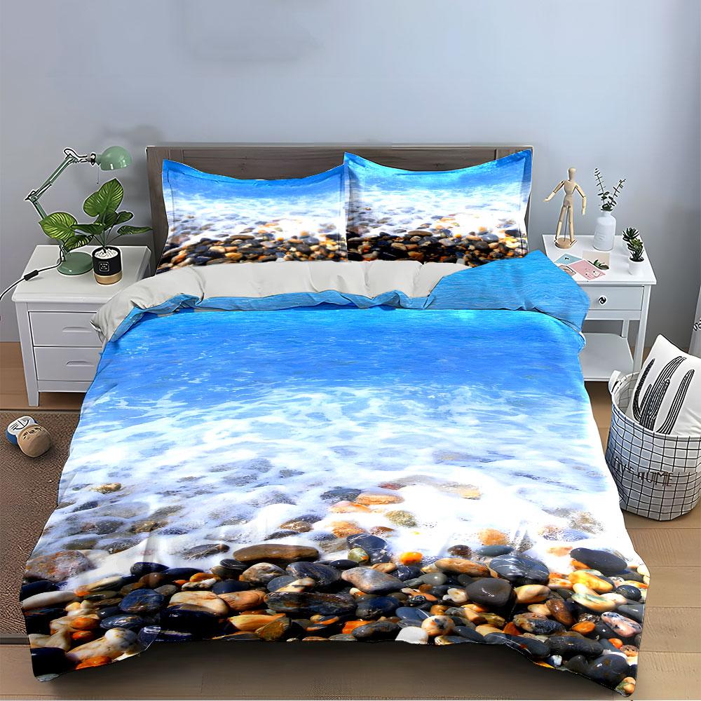 Ocean Shore Pebble Print Set Bedding Duvet Cover Set Duvet Cover Pillowcases (1 * Duvet Cover 2 * Pillowcases, without duvet insert)