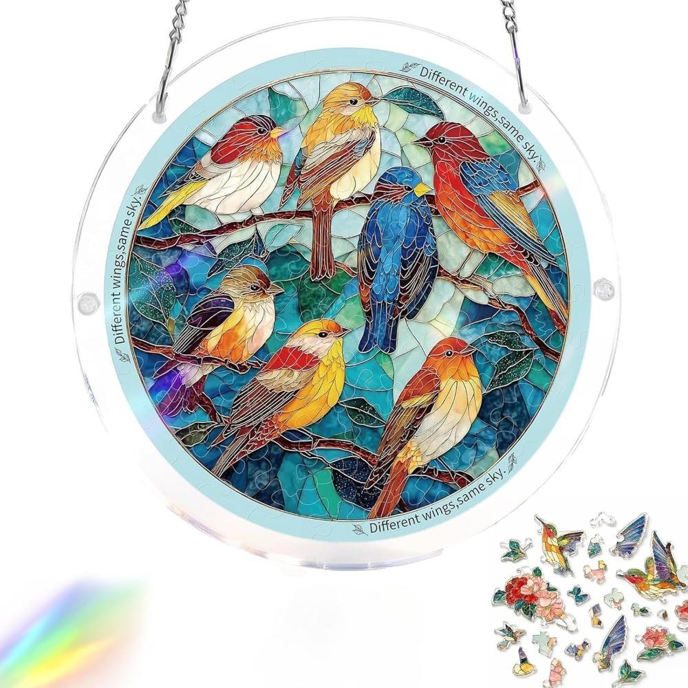 Acrylic Puzzle Suncatcher Window Hanging, DIY Acrylic Jigsaw Puzzle Suncatcher with UV Printed Double-Sided Design, Colorful Puzzle Suncatcher